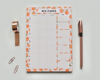Peach | A5 Meal Planner Pad | Food Organiser Desk Pad - Daily Planner Desk pad - Weekly Planner Pad - Stationery Gifts