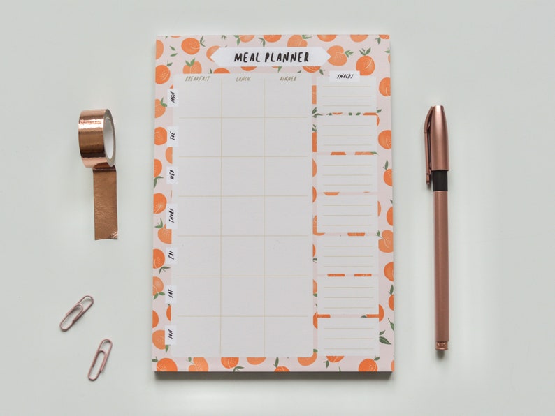 Peach A5 Meal Planner Pad Food Organiser Desk Pad Daily Planner Desk pad Weekly Planner Pad Stationery Gifts image 1