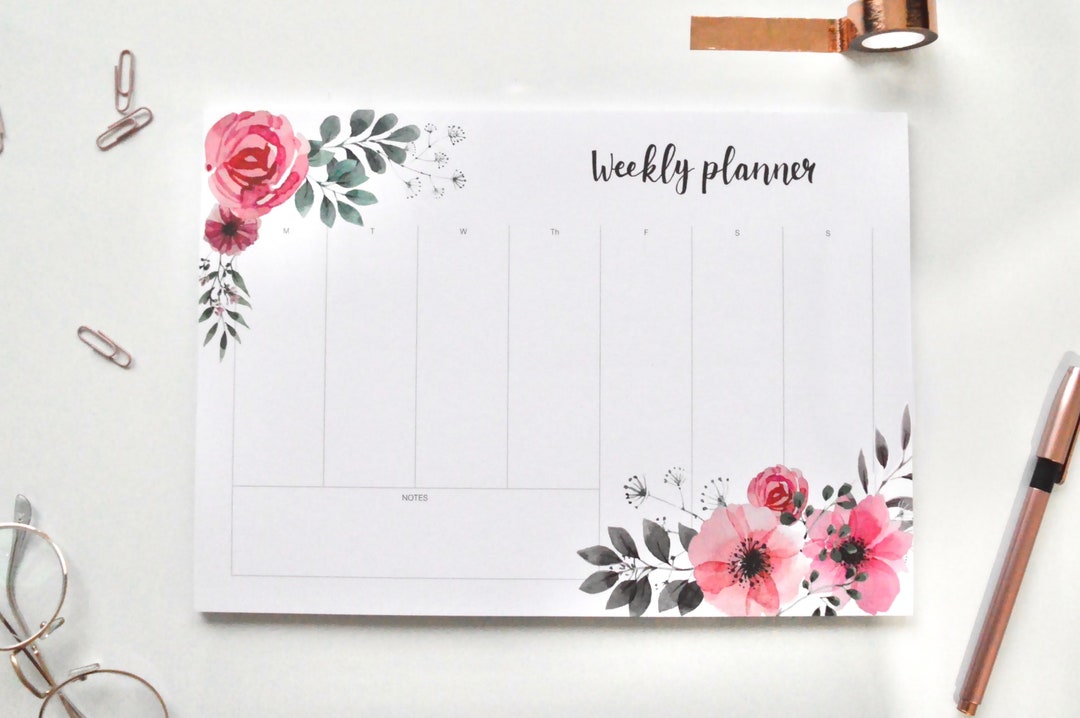 Vintage Flowers | Eco-friendly A4 Weekly Desk Planner Pad - Weekly ...