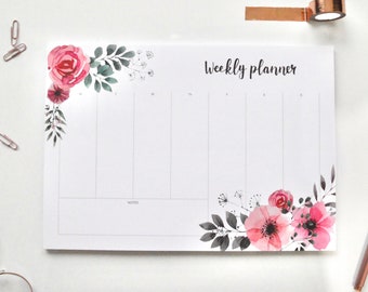 Vintage Flowers | Eco-friendly A4 Weekly Desk Planner Pad - Weekly Planner - Desk Pad - To Do List - Undated 2020