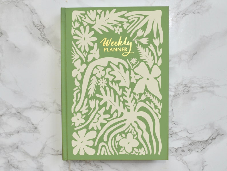 A5 Undated Weekly Planner Diary 2023-2024 Journal Organiser Academic Year Diary Luxury Hardback Weekly Schedule Green Floral Doodle image 10