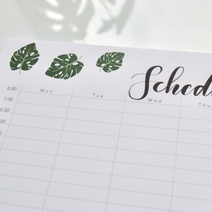 Monstera A4 Weekly Schedule Planner Pad Weekly Planner Organiser Leafy Desk Pad weekly planner Timetable Planner Organiser image 2