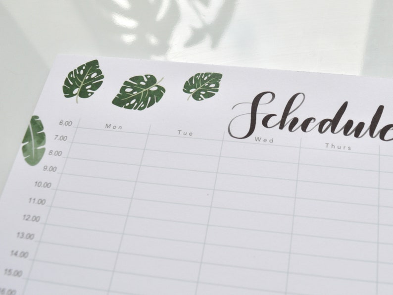 Monstera A4 Weekly Schedule Planner Pad Weekly Planner Organiser Leafy Desk Pad weekly planner Timetable Planner Organiser image 2