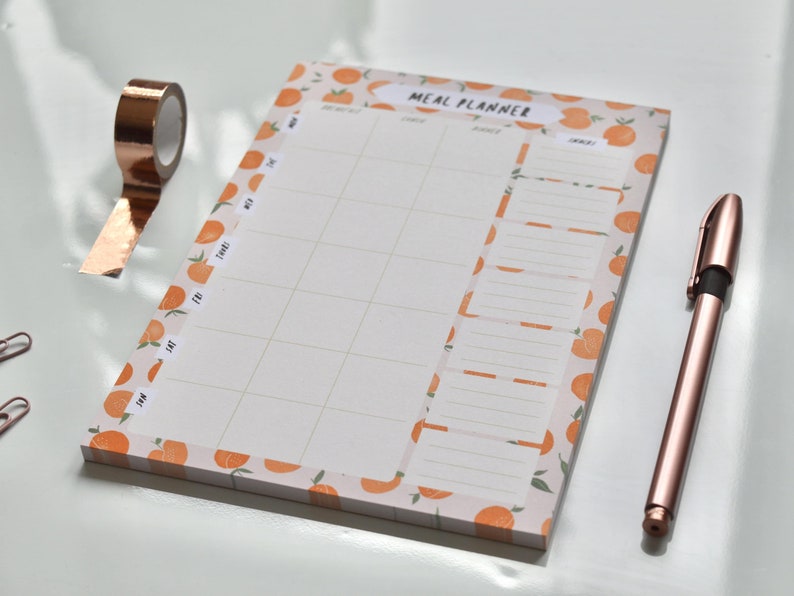 Peach A5 Meal Planner Pad Food Organiser Desk Pad Daily Planner Desk pad Weekly Planner Pad Stationery Gifts image 3