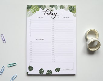 Monstera | A5 Daily Planner Pad | Daily Planner - Leafy Desk Pad - Day Organiser - Weekly Planner - Notepad - Memo Pad - Schedule