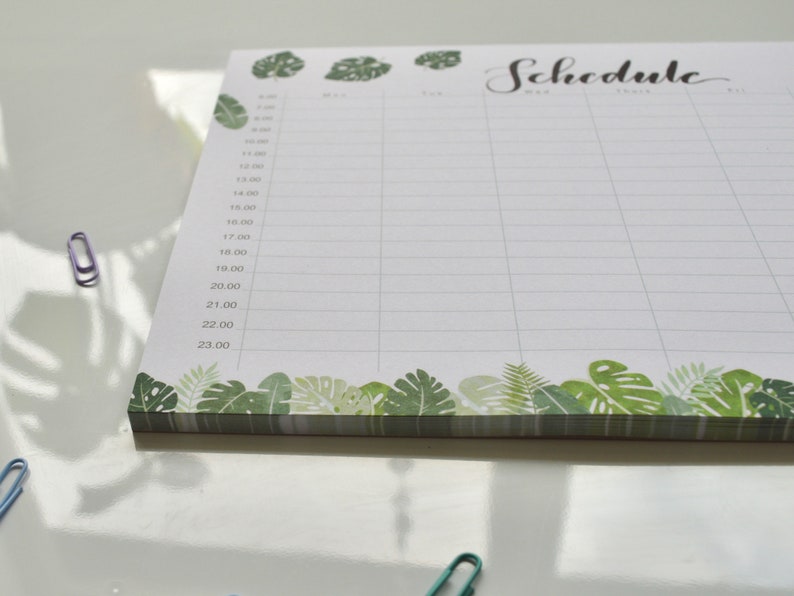 Monstera A4 Weekly Schedule Planner Pad Weekly Planner Organiser Leafy Desk Pad weekly planner Timetable Planner Organiser image 4