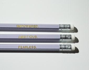 Empowered Pencils - Sustainable Quote Pencil Set | Gold Foiled Personalised Pencils, Minimalistic Pencil Set, Gifts for Stationery Lover