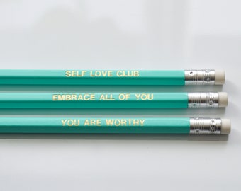 Self Love Pencils - Sustainable Quote Pencil Set | Gold Foiled Personalised Pencils, Colourful Pencil Set, Gifts for Stationery Lover
