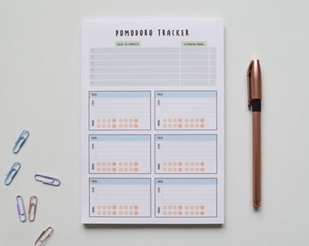 A5 Pomodoro Tracker for productivity | Productivity Planner pad, student organiser, revision organiser, student stationery notepad, template