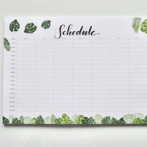 Monstera A4 Weekly Schedule Planner Pad Weekly Planner Organiser Leafy Desk Pad weekly planner Timetable Planner Organiser image 1