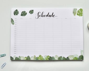 Monstera |  A4 Weekly Schedule Planner Pad - Weekly Planner Organiser - Leafy Desk Pad - weekly planner - Timetable Planner - Organiser