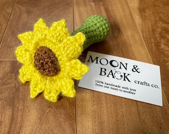 Sunflower rattle, flower rattle, crocheted rattle grasping toy, sunflower photo prop, baby Easter toy