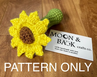 Sunflower Rattle Amigurumi PATTERN, crochet sunflower toy pattern, DIY crochet rattle pattern