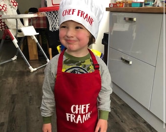 Kids apron and chef hat - kids dressing up - mini chef - kids kitchen