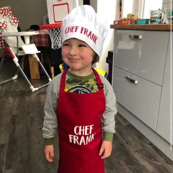 Kids apron and chef hat - kids dressing up - mini chef - kids kitchen