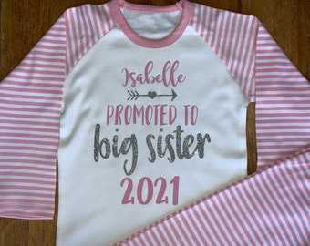 Große Schwester großer Bruder personalisierter Pyjama - neues Baby Geschwister Geschenk - zum großen Bruder befördert große Schwester Pjs