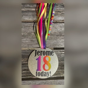 Birthday medal rainbow - acrylic birthday badge gift - any age - any number personalised