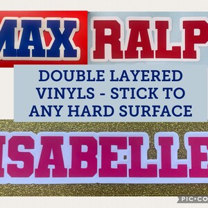 Double layered vinyl name stickers labels decals