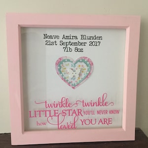 Baby shadow box frame - new baby gift - christening frame - vintage childs keepsake frame- chritmas baby gift - godparent - new baby nursery