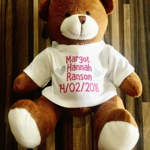 Teddy bear with personalised tshirt - personalised teddy - personalised soft toy - get well soon teddy - teddy custom clothes