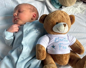 Personalised Plush Teddy Bear – New Baby Gift, Posable Arms - personalized child gift