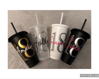 24oz cold cup birthday - 18th cup - age name personalised cold cup with straw - birthday cup