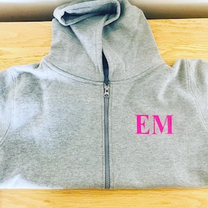 Initial zip through kids hoodie - available in pink or black text