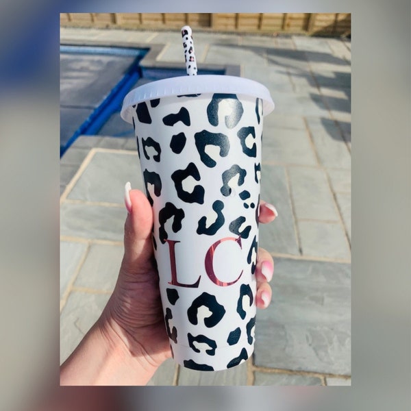 Cold cup with name - leopard - colour changing - reusable cup - monogrammed - personalised plastic cup