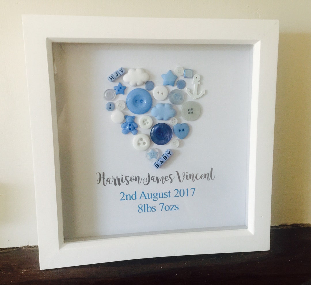 Shadow Box Baby Keepsake Nursery Frame Birth Details Embellishment Baby