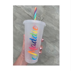 rainbow confetti colour change cup -  personalised reusable cup - confetti rainbow muti colour - pride  - named cups - cold cup