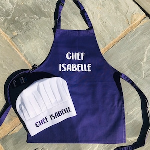 Kids cotton play kitchen chefs outfit apron and hat - role play - kids dress up - baking - mini chef
