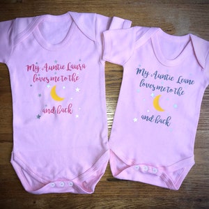Auntie gift - niece nephew - baby niece - baby nephew - personalised baby vest tshirt - christening - aunt - love you to the moon and back