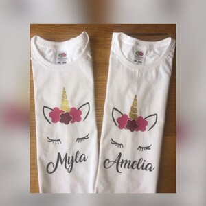 Unicorn top with name - unicorn glitter personalised gift - unicorn birthday top - sweatshirt - tee tshirt - girls Tshirts outfit top jumper