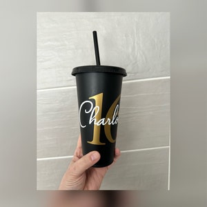 Cup for birthday - age name birthday gift - personalised reusable cold cup - lid - straw - birthday party cup - 16 16th sixteenth