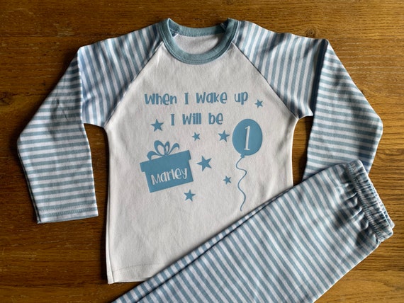 Personalised 1 and Name Prince White Pyjamas Birthday First Gift Pjs Boys Blue