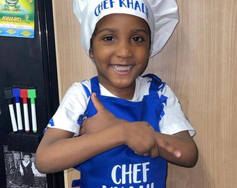 Kids cotton play kitchen chefs outfit apron and hat - role play - kids dress up - baking - mini chef