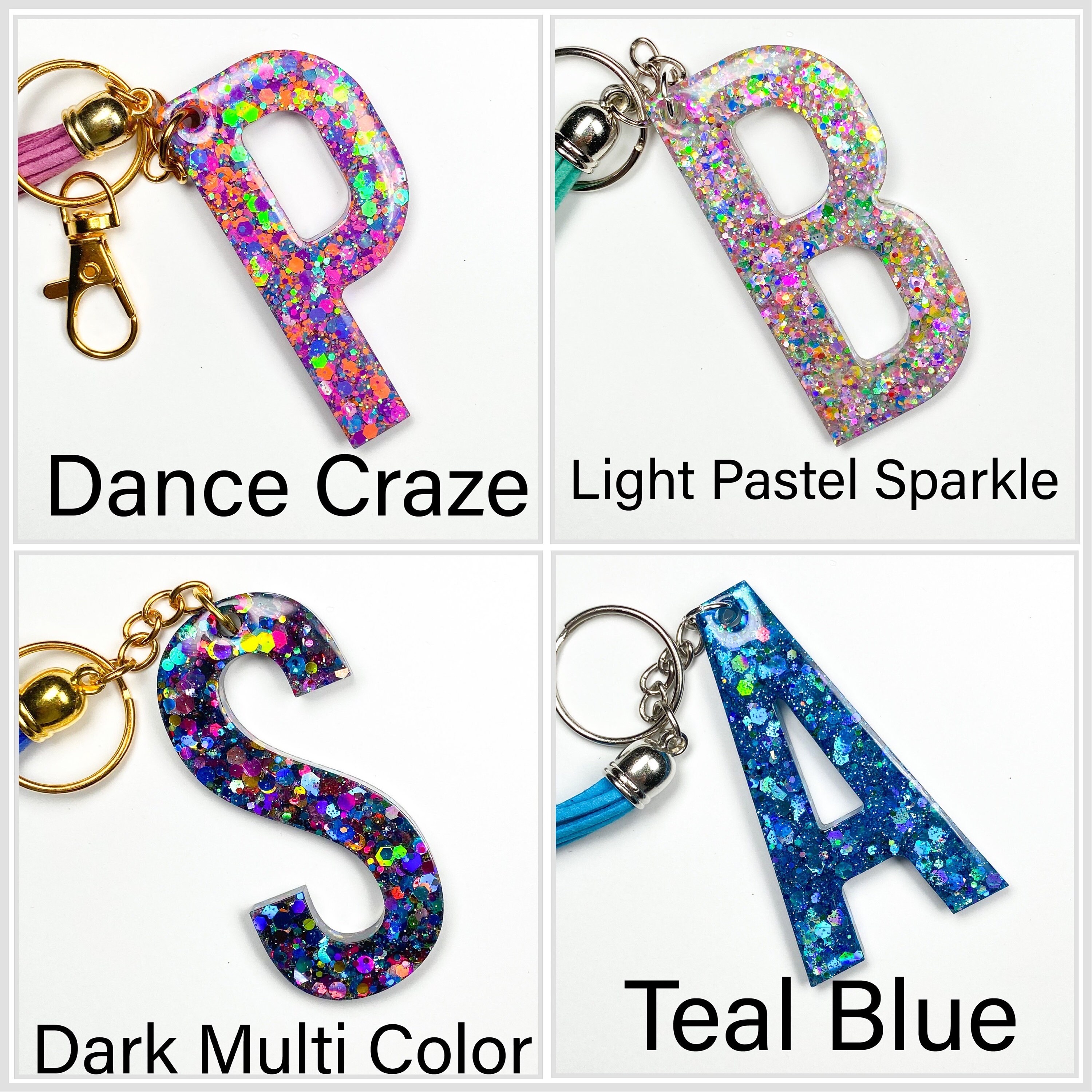 Light Blue Glitter Letter Initial Keychains