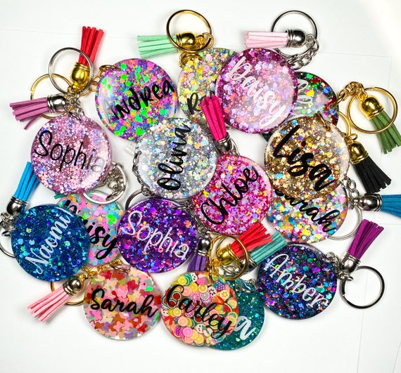 Glitter Keychain, Personalized Keychain for Women, Custom Keychain