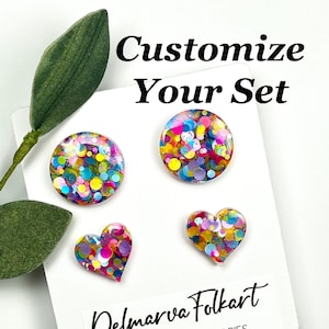 Confetti Neon Dots Stud Earrings Set, Perfect Girls Gift Set, Glitter Studs For Girls Birthday Presents, Cute Colorful Handmade Jewelry