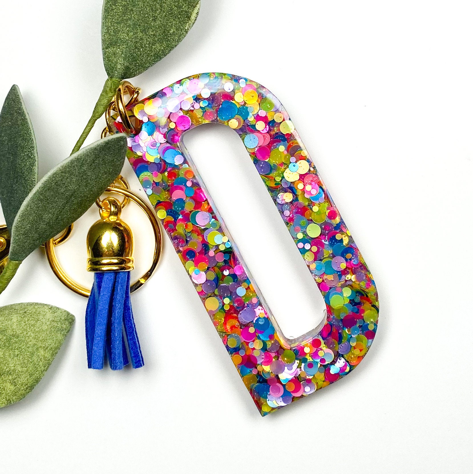 Confetti Glitter Neon Dots Initial Letter Keychain, Large Resin Custom Monogram Handbag Tag, Great Gifts, Alphabet Backpack Key Ring