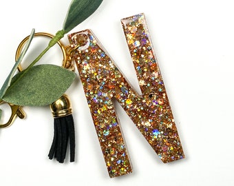 Gold Resin Glitter Large Letter Keychain, Custom Initial Purse Charm, Women’s  Handmade Gifts, Alphabet Girls  Backpack Key Ring