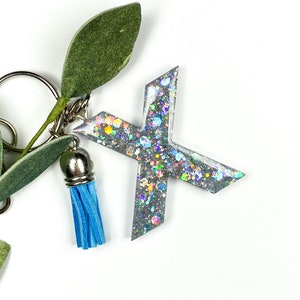 Silver Resin Letter Keychain, Choose Your Color, Alphabet Iridescent Glitter Initial Handbag Charm, Monogram Backpack Tag, Custom Women Key