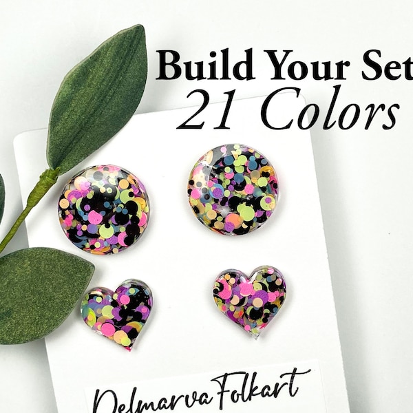 Confetti Stud Earrings Set, Build Your Colors, Perfect Gift Set, Glitter Stud Earrings for Women, Girls Handmade Jewelry