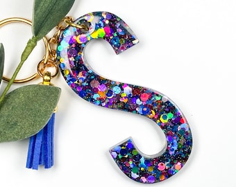Large Resin Glitter Letter Keychain, Choose Your Color, Alphabet Initial Handbag Tag, Monogram Kids Backpack Charm, Custom Girls Key Chain