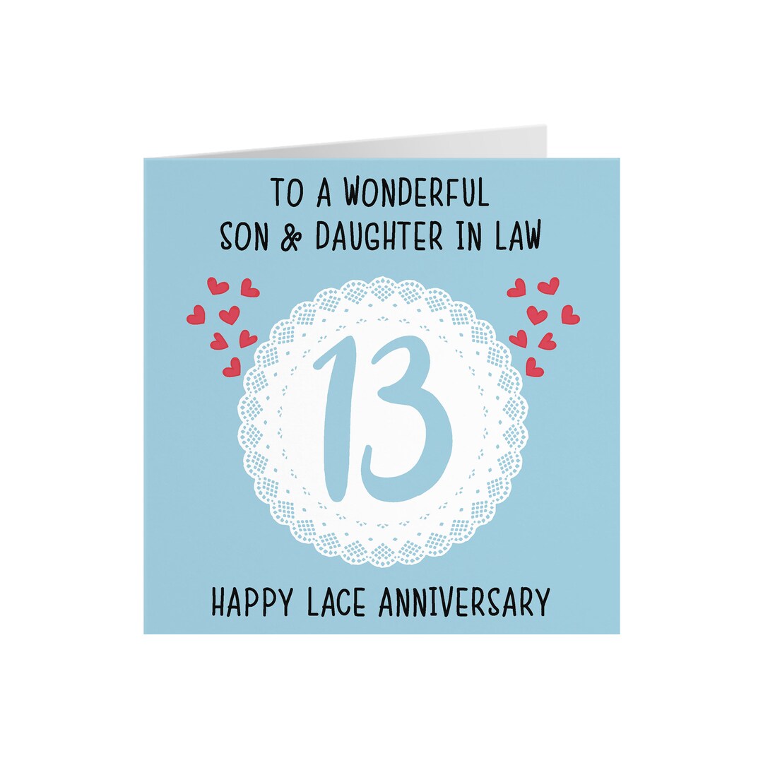 Son And Daughter In Law 13th Anniversary Card To A Wonderful Son ...