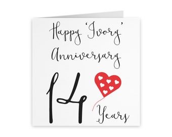 14th Wedding Anniversary Card - Happy 'ivory' Anniversary - 14