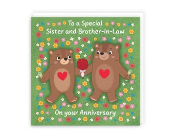 Hunts England - Cute Flowery Bears Sister And Brother In Law Anniversary Card - Fun Bears Anniversary Card For Sister And