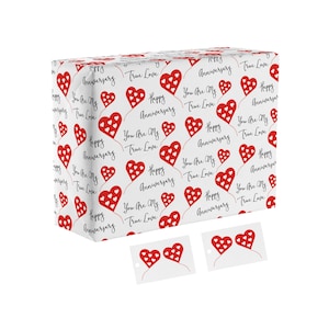 Hunts England - Romantic Anniversary Fun Wrapping Paper And Gift Tags For Him/Her - Gift Wrap For Boyfriend, Girlfriend, Husband, Wife