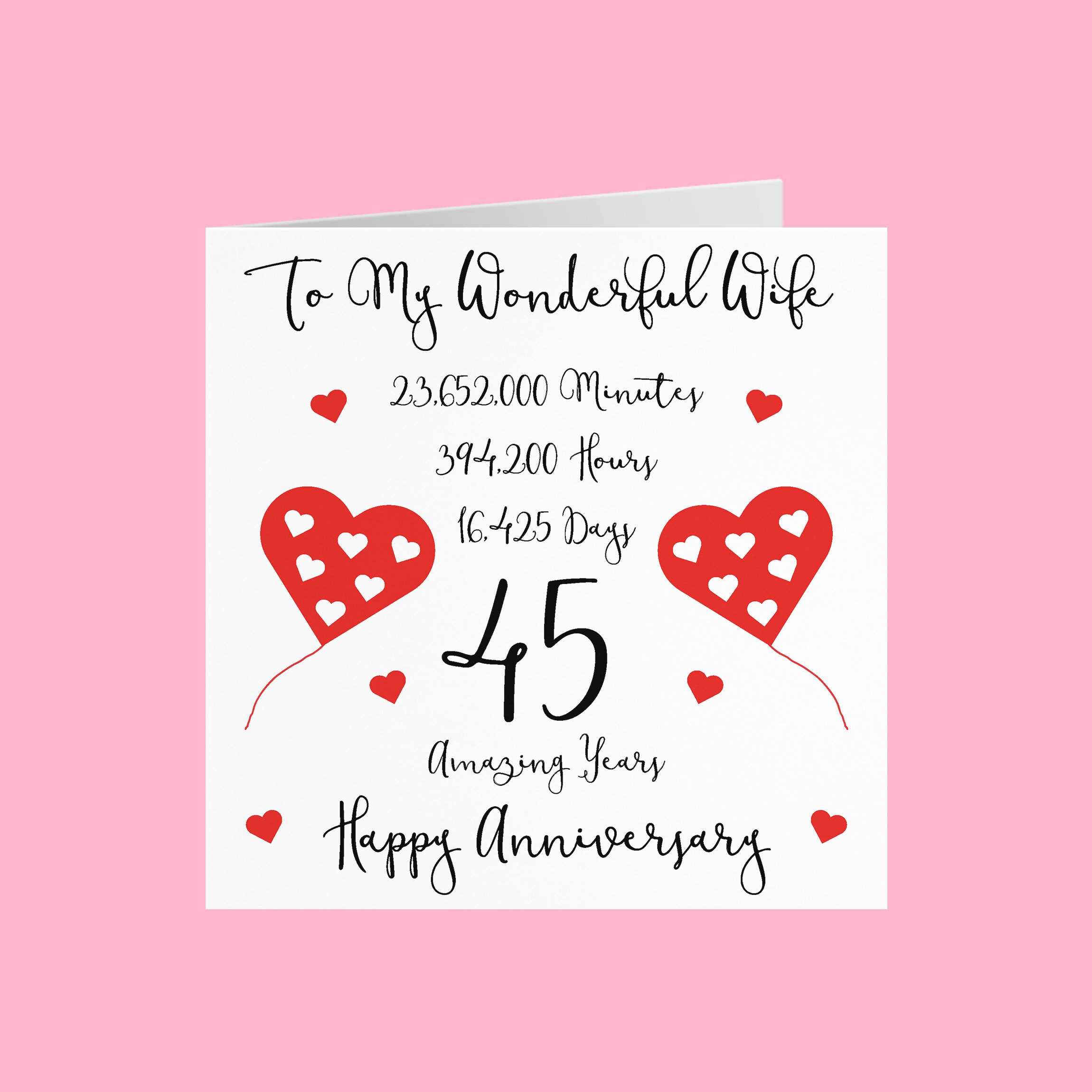 Romantic Wife 45th Wedding Anniversary Card To My