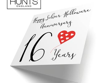 16th Wedding Anniversary Card Happy Silver Holloware Anniversary 16  Years Red Heart Collection